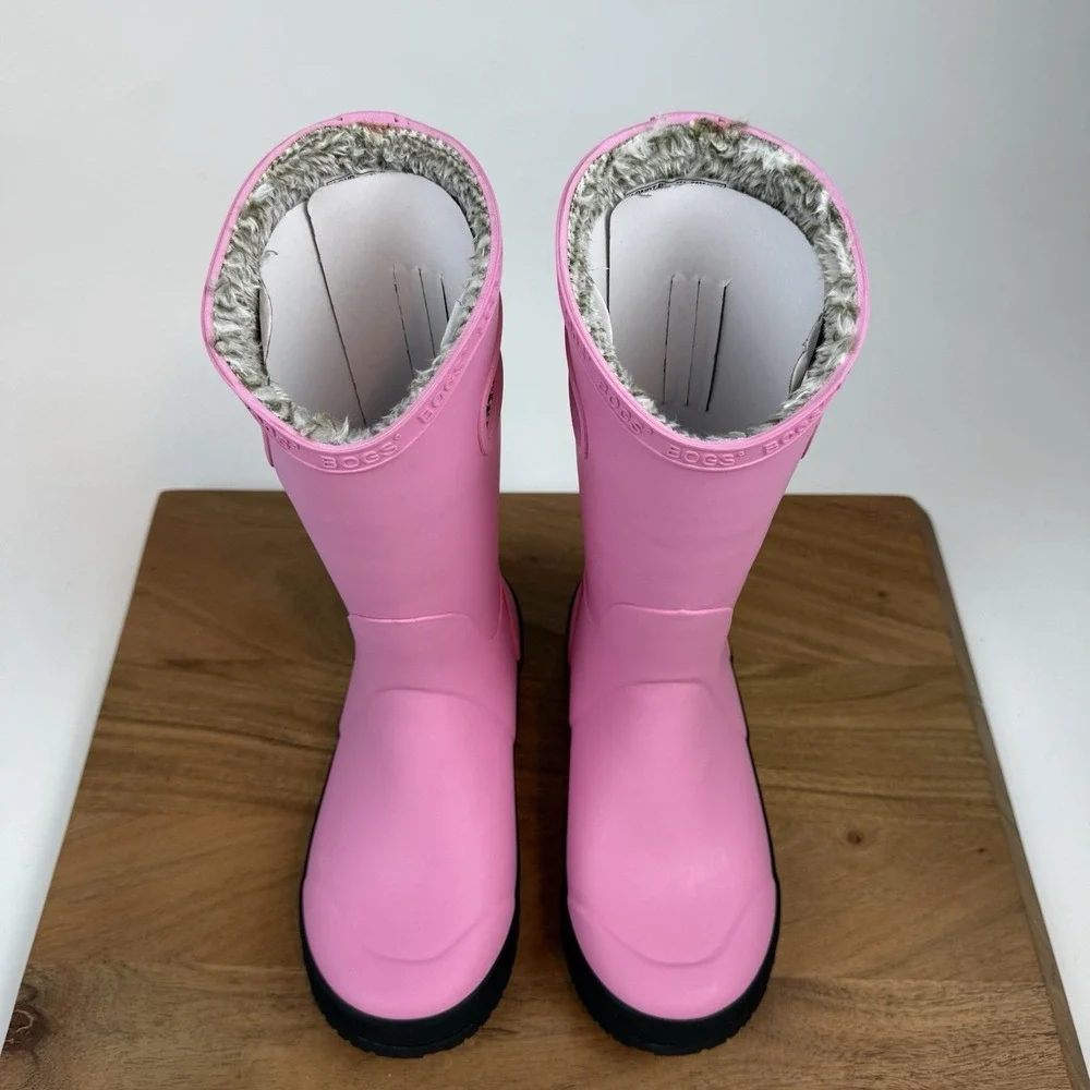 New NIB‎ Big Kids Childrens Bogs Rainboot Plush Pink Waterproof Boots Size 3 Y